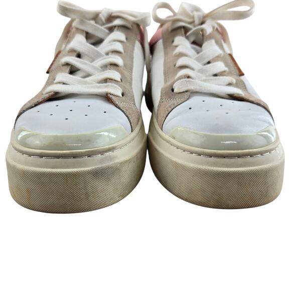 Tory Burch Ladybug Platform Sneakers Womens 9 White Leather Pink Low Top Logo - Picture 4 of 14